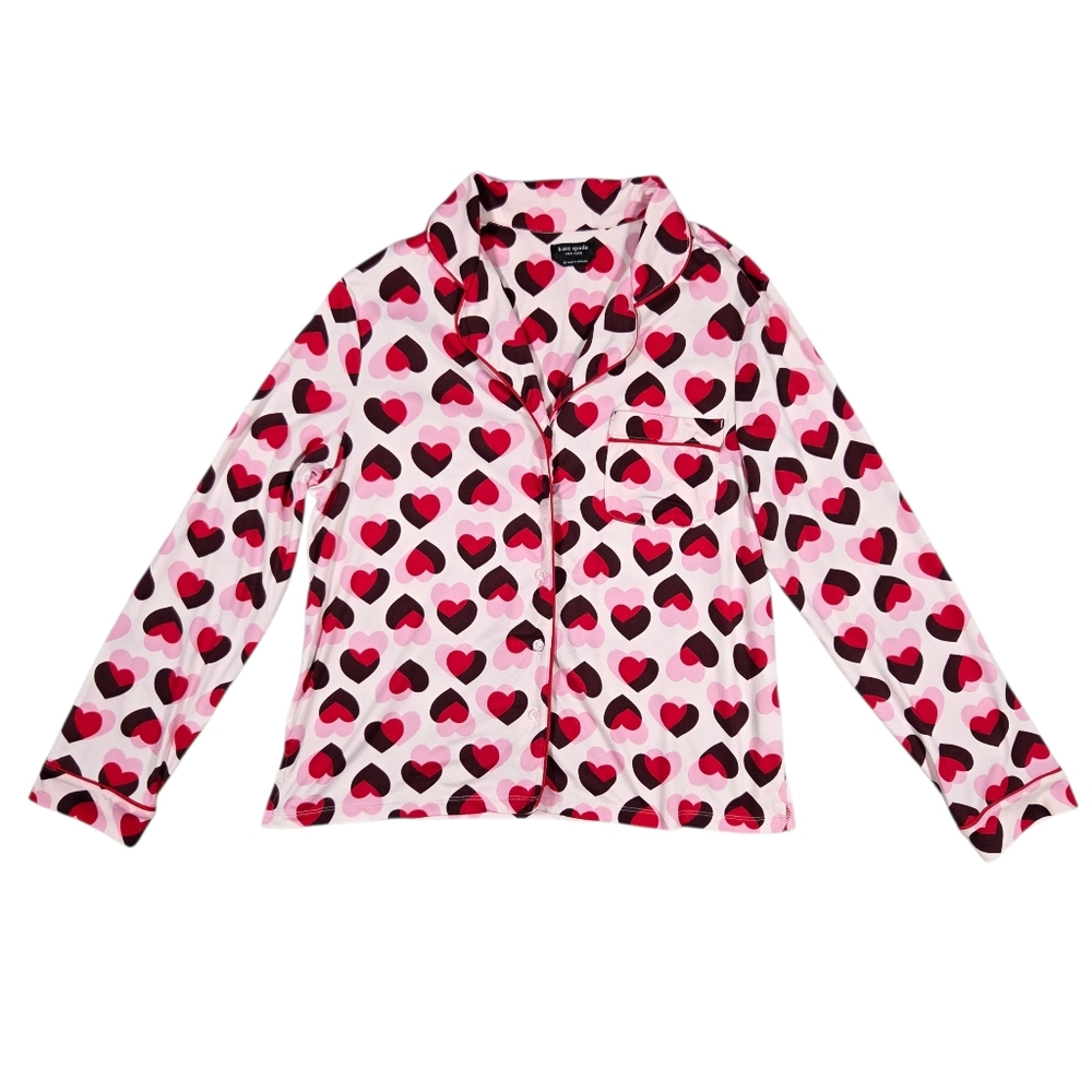 Kate Spade Heart Print Pajama Top Sleep Shirt Medium